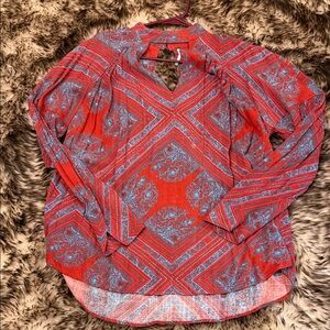 Free People Red and Blue Geometric Tunic